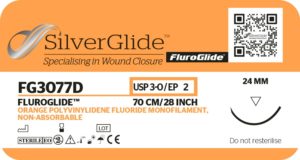 FluroGlide FG3077D Vivid orange, hi-vis, non-absorbable PVDF suture